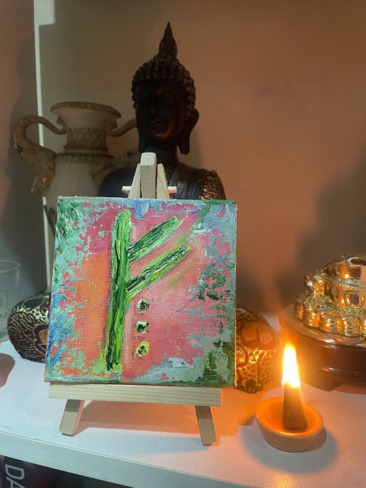 Living Abundance - Fehu | Mixed - Canvas with stand (4x4)