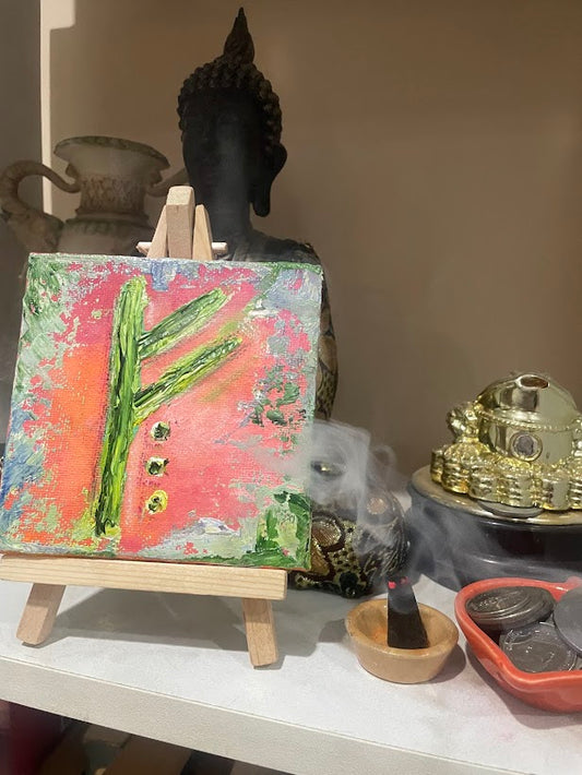Living Abundance - Fehu | Mixed - Canvas with stand (4x4)